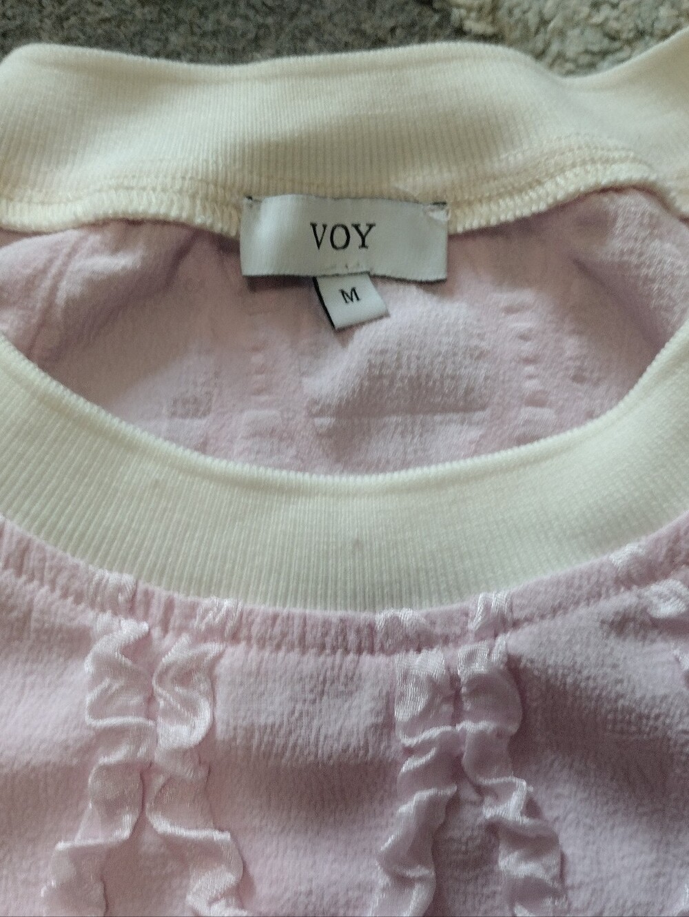 Voy Light Pink Texture Top With Banded Waist And Arm - Picture 3 of 3